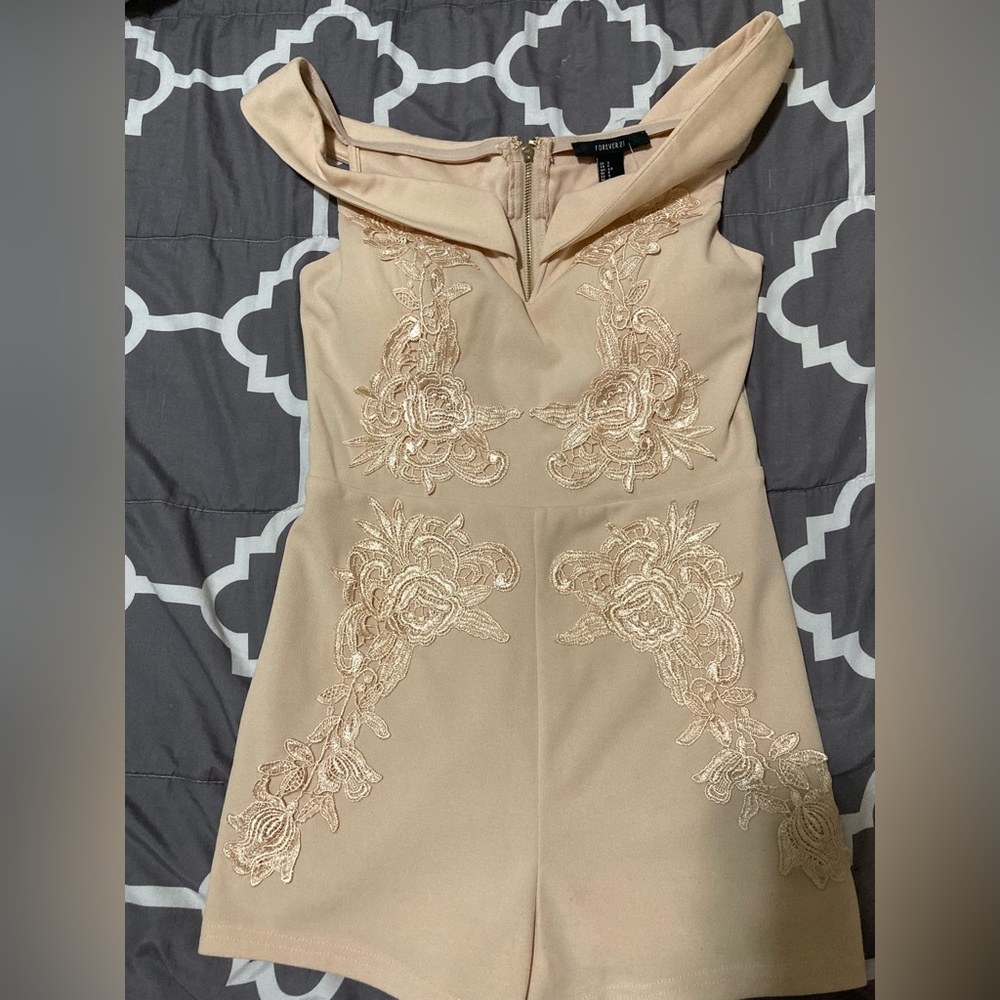 Pink Floral Romper with Gold Sewing
